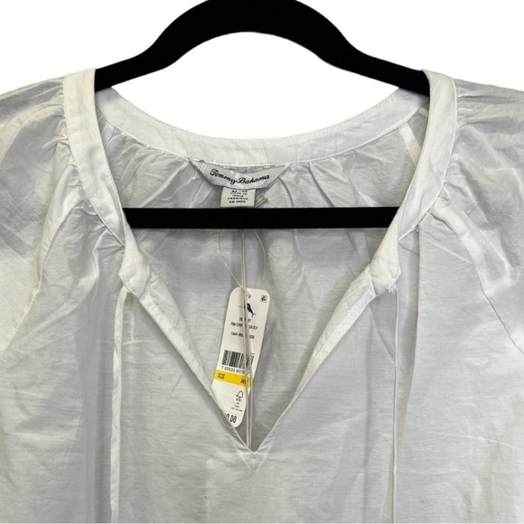 Tommy Bahama | Pom Pink Stripe 3/4 White Sleeve Top Sz M - Picture 3 of 9